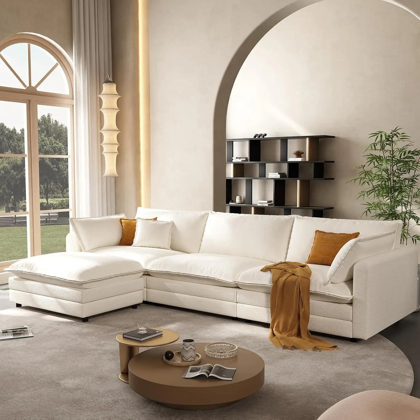 102'' Modular Sectional Sofa - Green Cloud Couch with Movable Ottoman L-Shaped Living Room Furniture Modern Customized Design