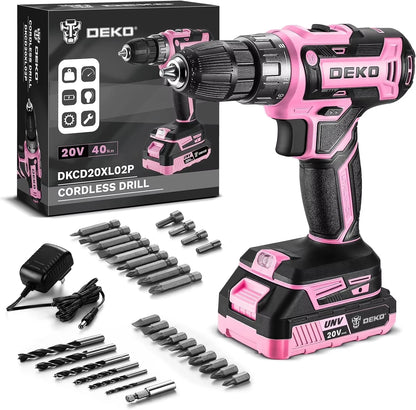 DEKO Cordless Drill 20V Electric Power Drill Set Drills Cordless with Battery and Charger Drill Driver Power Drill Cordless