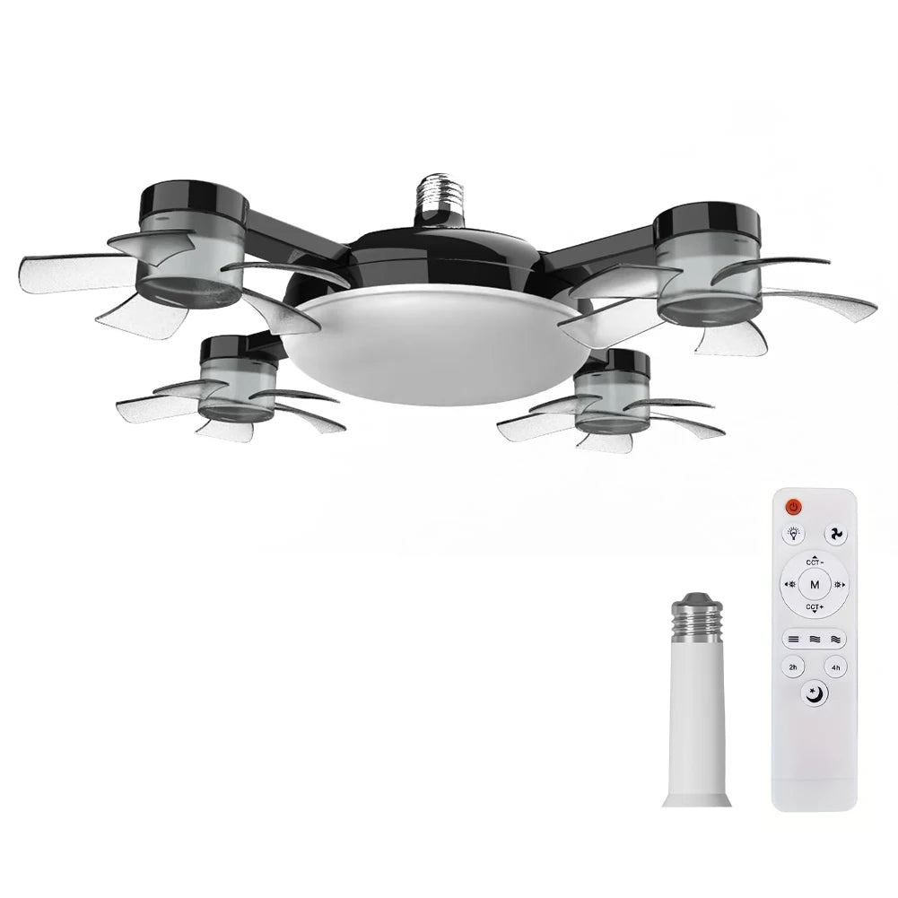 2 In 1 Hanging Fan with LED Lantern E27 E26 Electric Cordless Fan Silent Ceiling Drone Fan for Dining Room Bedroom Living Room