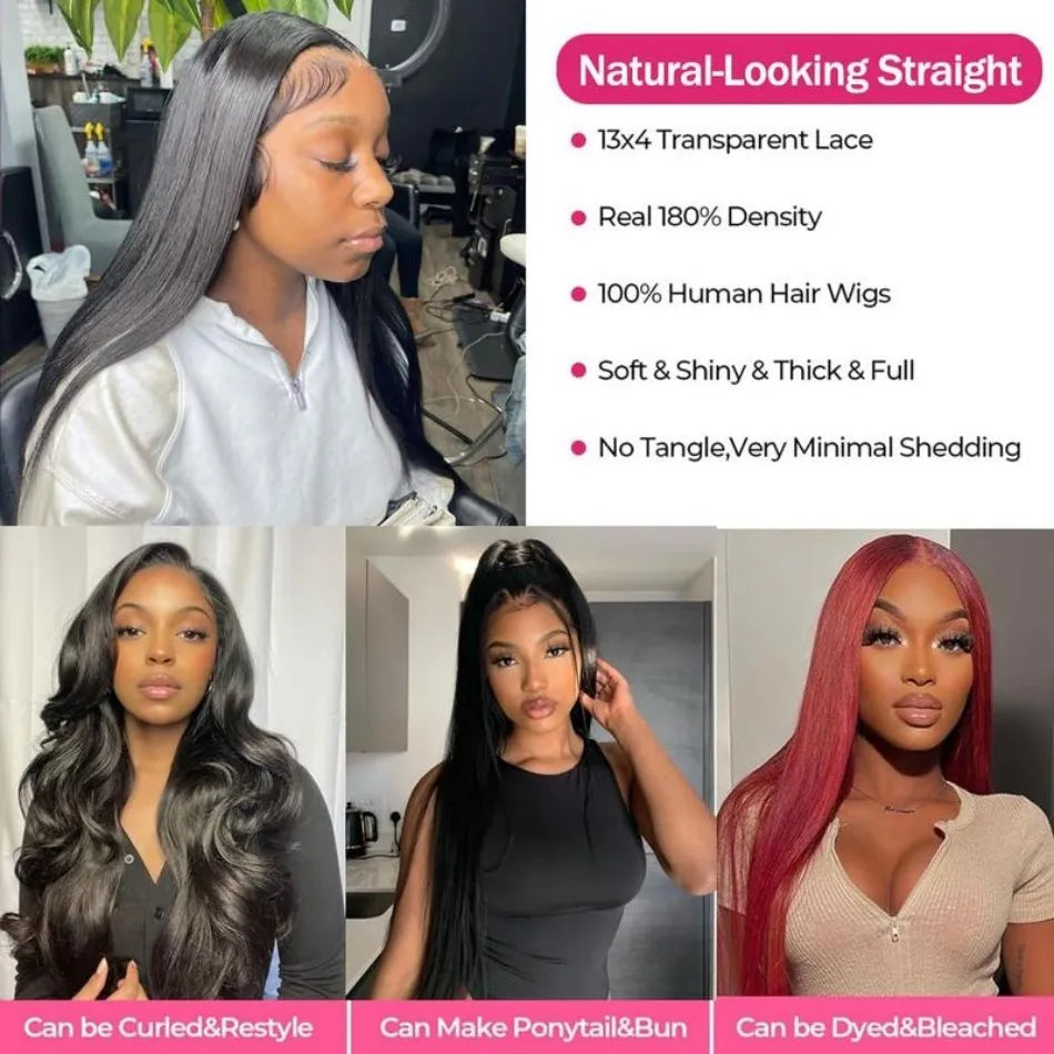 Straight Human Hair Wig 100%Human Hair Quality 13X6 Hd Transparent Lace Front Wig For Black Women 5X5 Glueless Brazilian 40 Inch