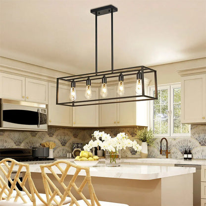 Vrygle Industrial 5-Bulb Ceiling Lamp Black Kitchen Island Chandelier Pendant Lights for Living Room Hallway Farmhouse Furniture