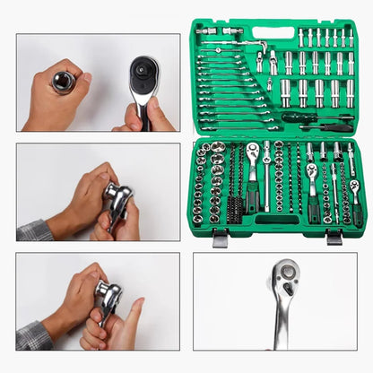 216pcs green Multifunctional Car Repair Tool Set with Plastic Storage Box