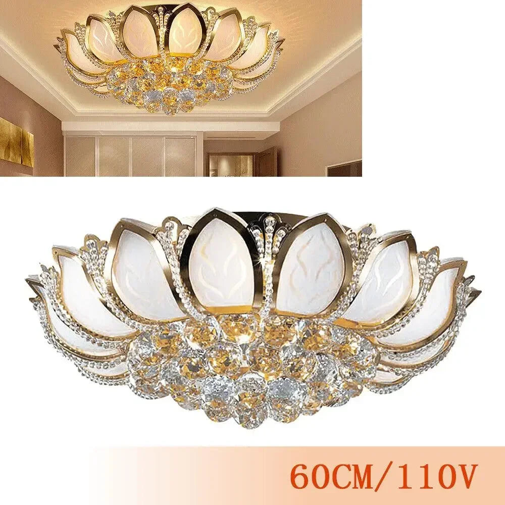 Modern Flush Mount Crystal Bedroom Ceiling Light Lotus Chandelier Living Room Lighting