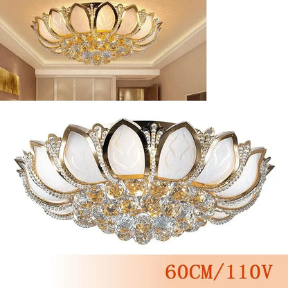 Modern Flush Mount Crystal Bedroom Ceiling Light Lotus Chandelier Living Room Lighting