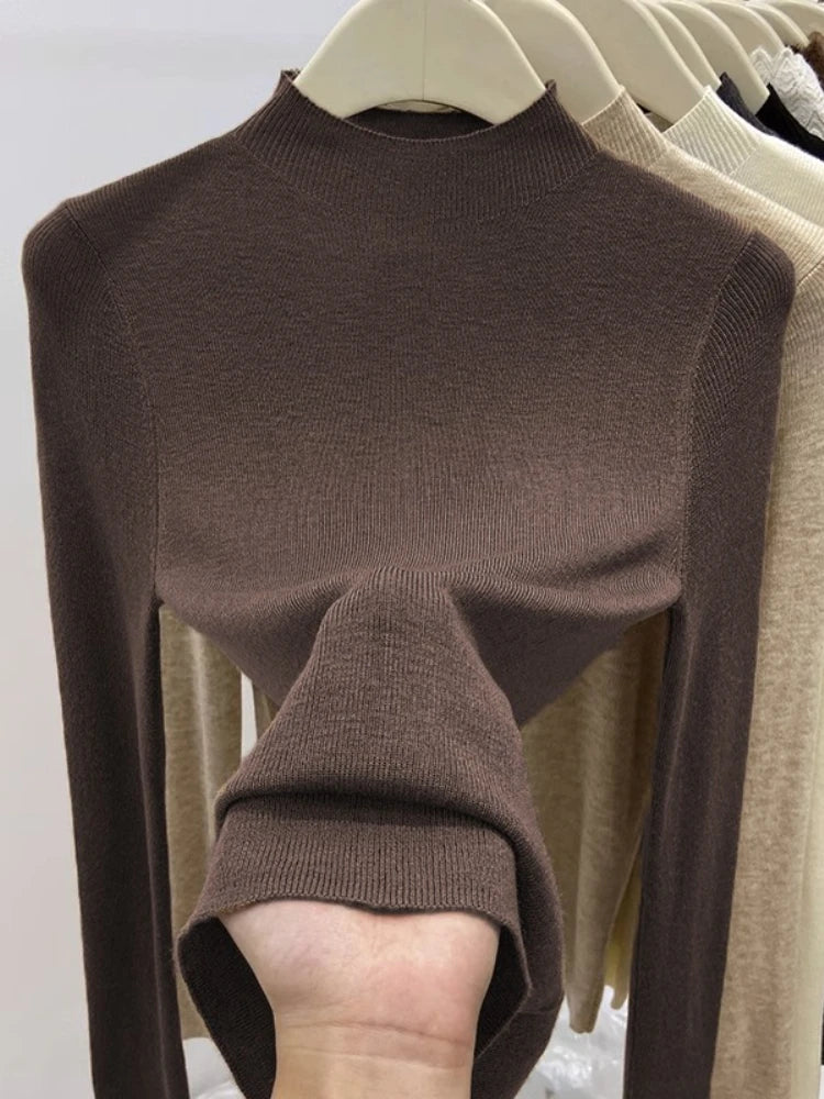 Women 2025 Solid Slim Pullover Autumn Winter Turtleneck Sweater Warm Casual Jumpers Korean Fashion Knitwear Base Layer Tops