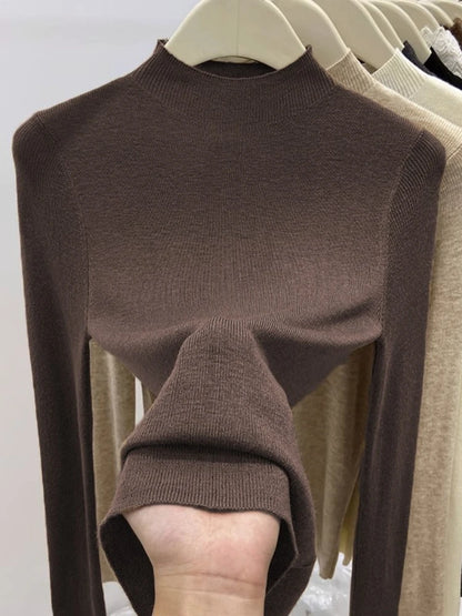 Women 2025 Solid Slim Pullover Autumn Winter Turtleneck Sweater Warm Casual Jumpers Korean Fashion Knitwear Base Layer Tops