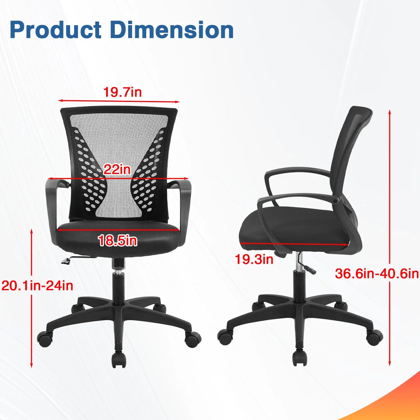 Office Chair Mesh Chair Ergonomic Computer Desk Chair Mid Back Swivel Lumbar Support with Armrest