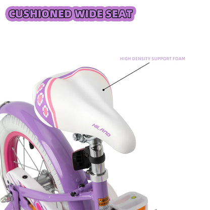 Hiland 12/14/16 Inch Children's Bicycle, 3-7 Years Girls Bicycle with Basket Stabilisers, Various Colours