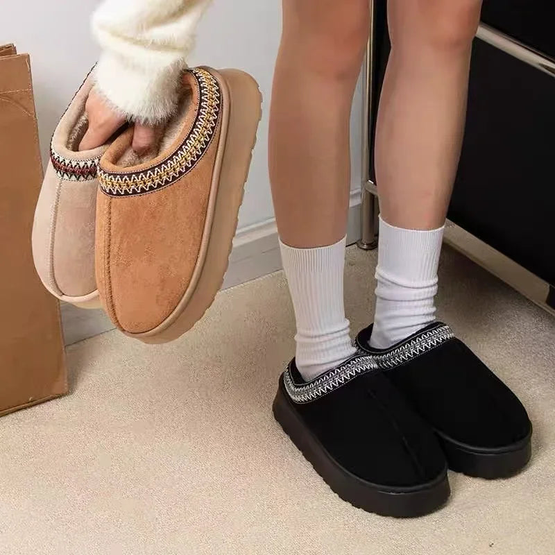 2025 Platform Fluffy Slippers Women/men House Flats Fashion Plush Winter Shoes Ladies Home Elegant Casual Footwear Large Size