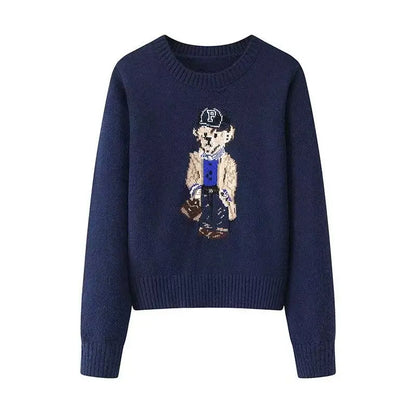 New 2024 Autumn Winter Pullover Sweater Women Cashmere Knitwear Tops Bear Print Warm Pullovers Korean Fashion Chic Woman Clothes