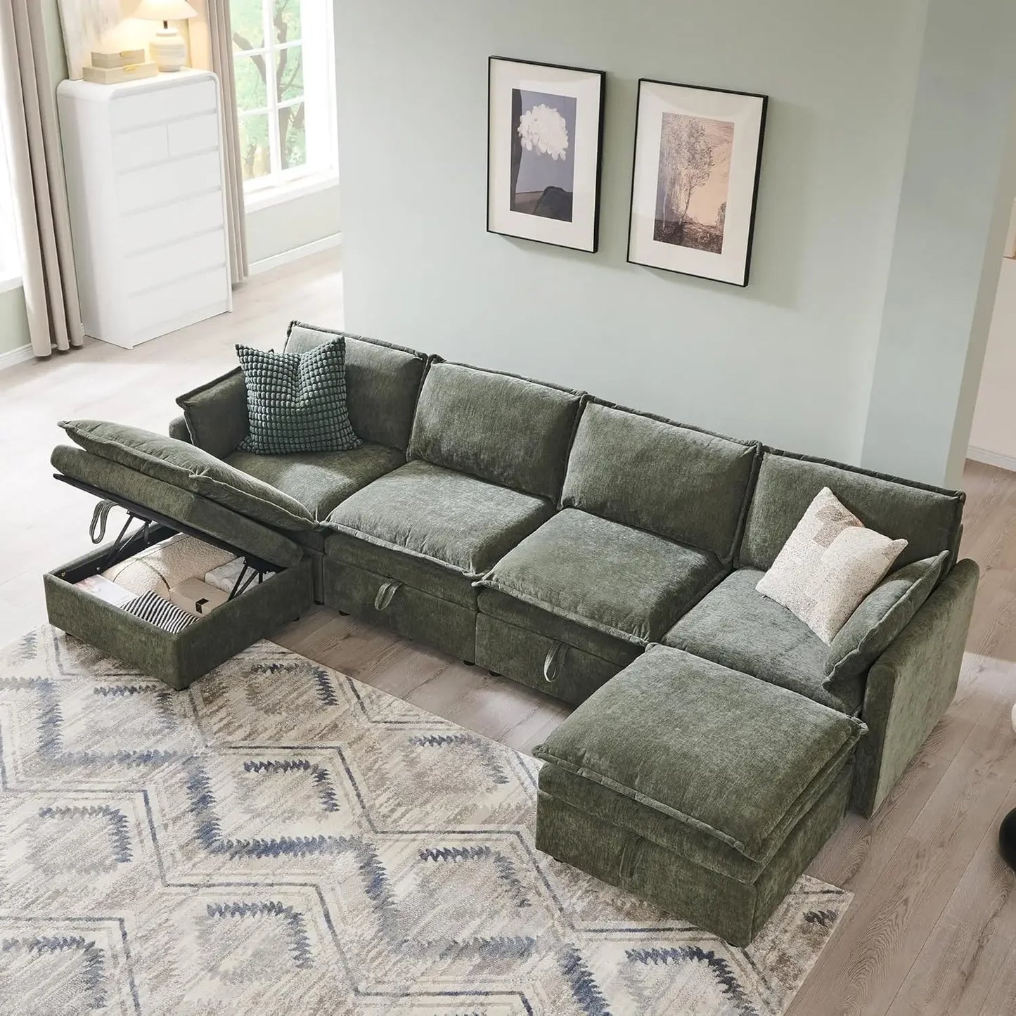 112.6" Sectional Couches for Living Room, Cloud Couch Sectional with Large Storage, U-Shape Modular Sectional Sofa, Customized