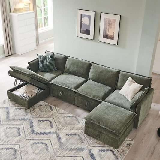 112.6" Sectional Couches for Living Room, Cloud Couch Sectional with Large Storage, U-Shape Modular Sectional Sofa, Customized