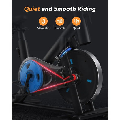 Exercise Bike, Brake Pad Stationary Bike with Exclusive App, Low Noise Indoor Cycling Bike with 300lbs Weight Capacity