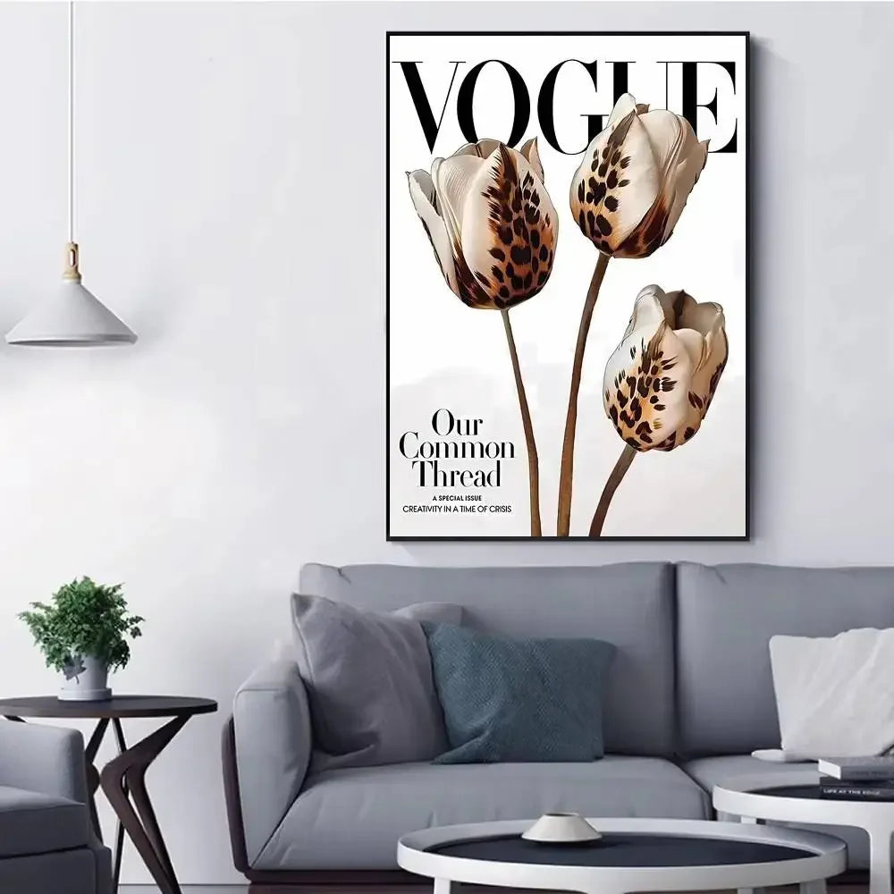 Leopard And Pink Fashion Women And Leopard Wall Art Poster Self-adhesive Art Waterproof Paper Sticker Coffee House Bar Room Wall