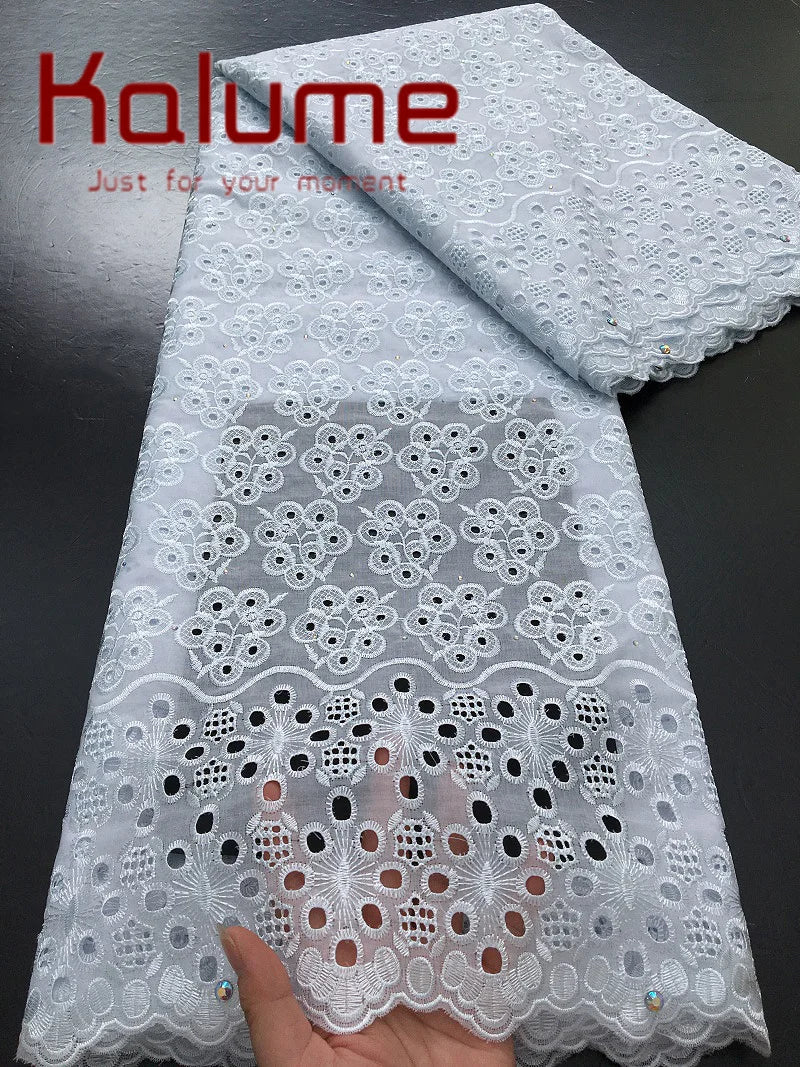 Kalume Lace 2025 African Cotton Lace Fabric High Quality Embroidered Stones Nigerian Swiss Voile Lace Fabric For Sewing F3580