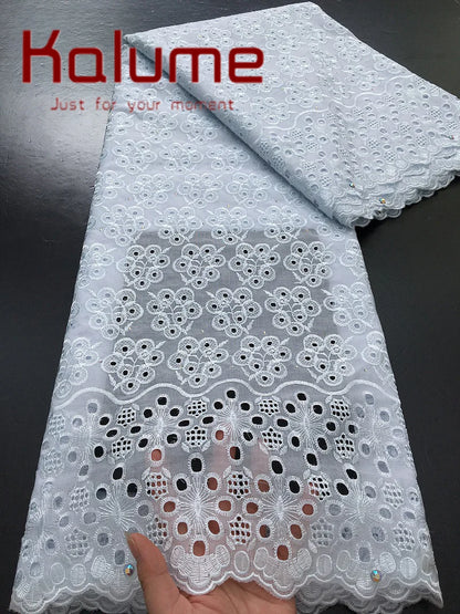 Kalume Lace 2025 African Cotton Lace Fabric High Quality Embroidered Stones Nigerian Swiss Voile Lace Fabric For Sewing F3580