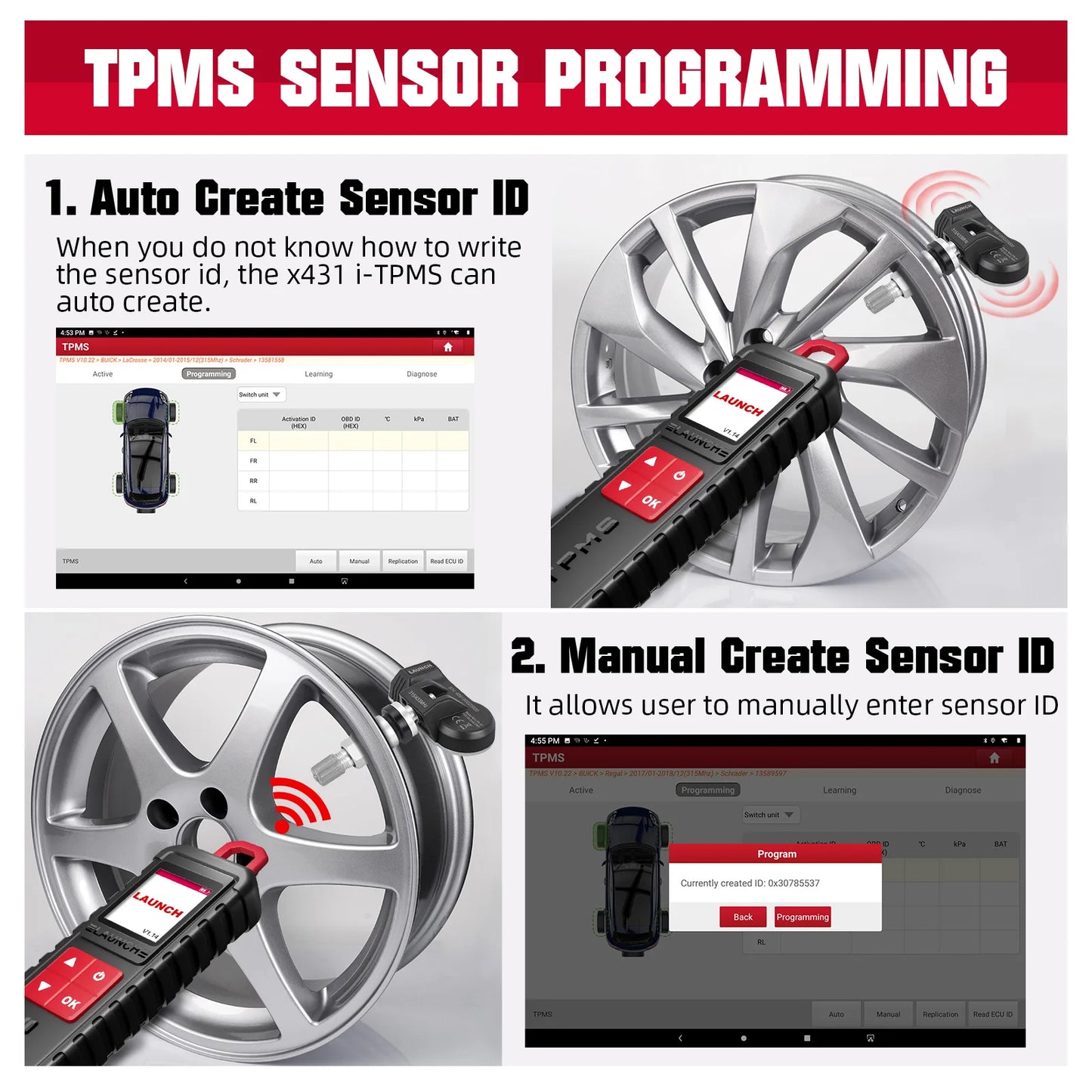 LAUNCH X-431 i-TPMS TPMS Tire Pressure Detector Relearning Tool, Activation/Relearning/Programming Sensors Works w/ X431 Scanner