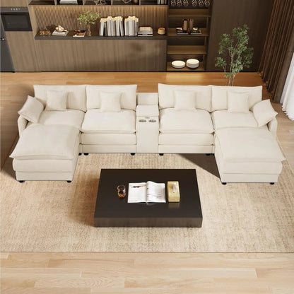 145" U Shaped Cloud Couch Sectionals Comfy White Sectional Couches for Living Room Modern Fluffy Oversized Modular Sofas, Chenil