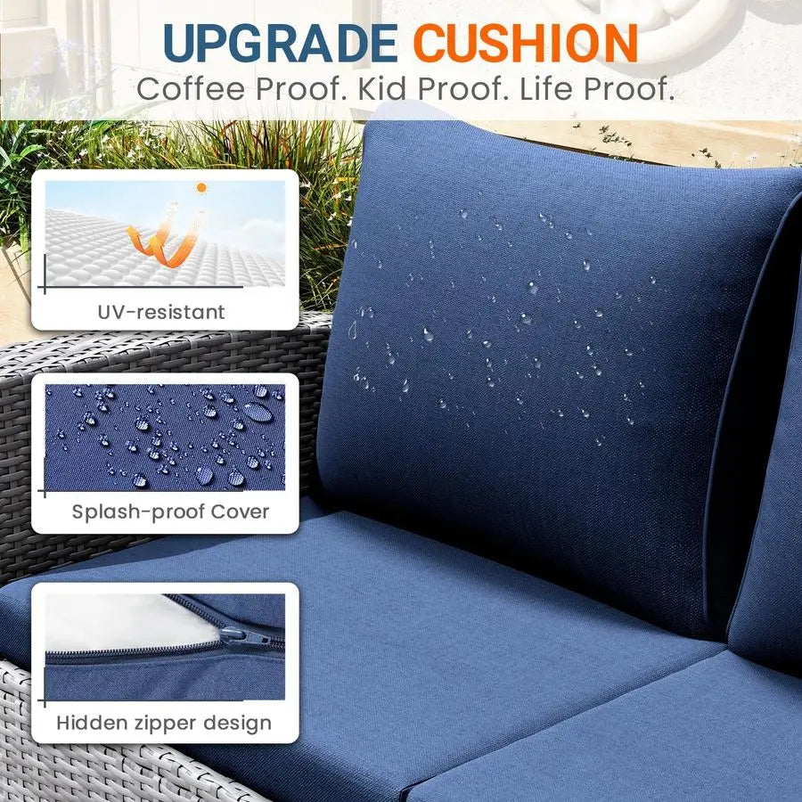 4 Piece Patio Furniture Set, Wicker Outdoor Patio Conversation Furniture Set, All Weather Outdoor Patio Sofa with Cushion and G