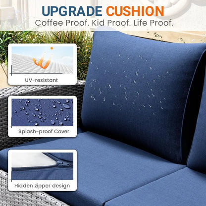 4 Piece Patio Furniture Set, Wicker Outdoor Patio Conversation Furniture Set, All Weather Outdoor Patio Sofa with Cushion and G