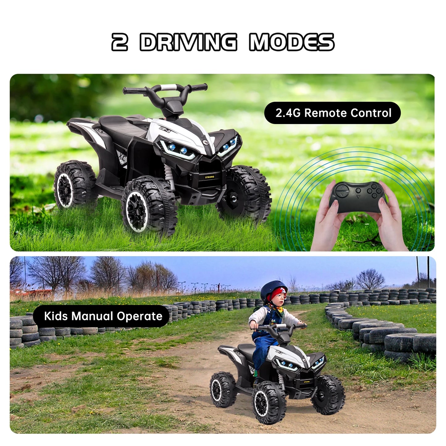 12V Kids Ride On ATV, Electric Battery, Powered Four Wheeler with Music, Led Lights, Soft Start, USB Port, and Treaded Tires