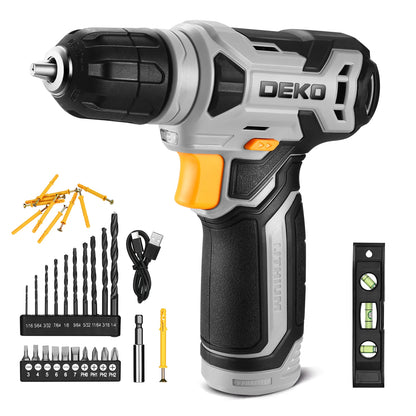 DEKO 8V Cordless Drill Set Mini Power Driver with 3/8"Keyless Chuck 42pcs Acessories Built-in LED Power Drill for Drilling