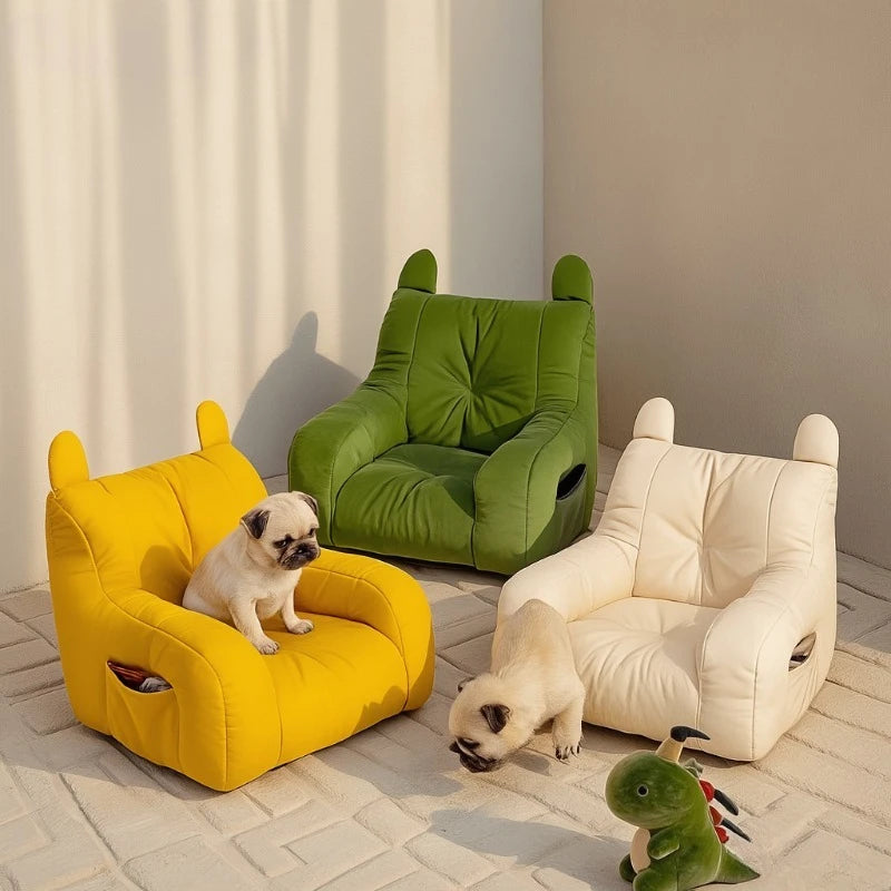 Two-in-One Cartoon Sofa Pet Bed for Cats and Dogs -Extra Soft with Raised Backrest, Washable. Small Pet Bed, Available in3Colors