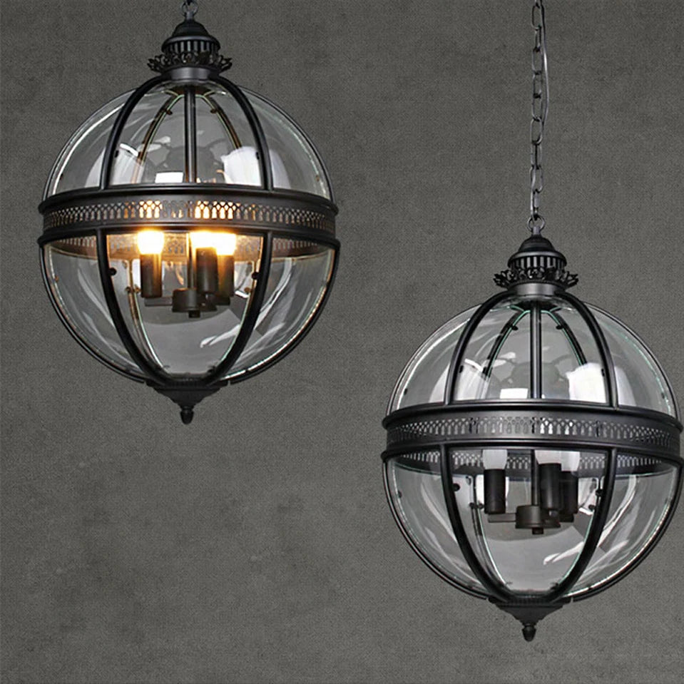 led e14 Retro American Iron Glass Vintage Bronze Black Globe Chandelier Lighting Suspension Luminaire Lampen Lustre For Foyer