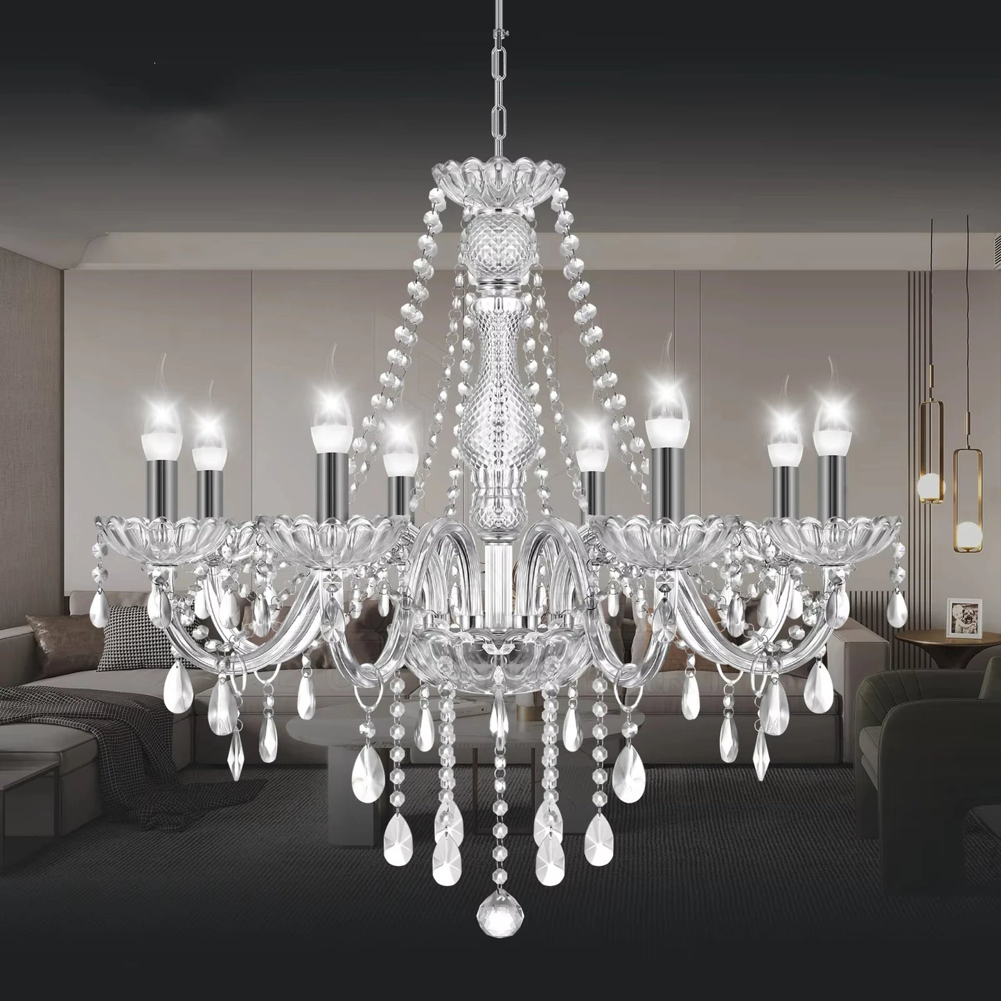 8Arms Modern Crystal Chandelier Luxury Crystals Lights Home Living Room Bedroom Wedding Decor Hanging Lamp Lobby Suspension