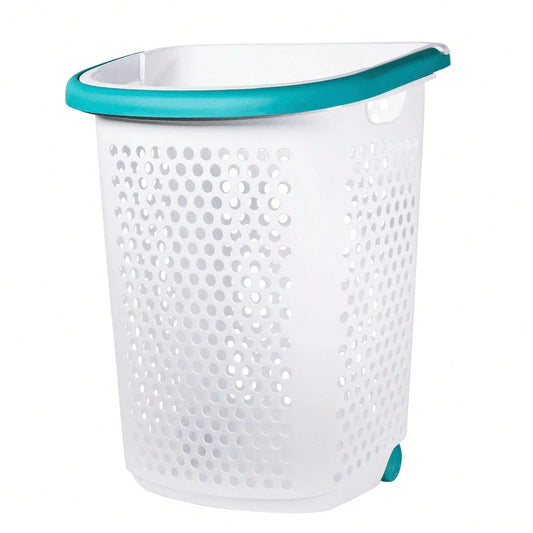 Rolling Laundry Hamper with Pop-Up Handle, Durable Plastic Clothes Basket Organizer for Home Bedroom Bathroom Storage