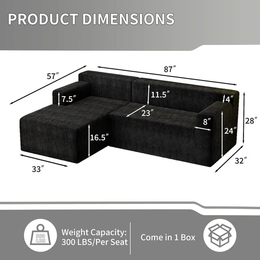 87" Cloud Couch, Boneless Couch for Living Room, Modular Sectional Sofa with Deep Seat, Small Couches for Small, Customized