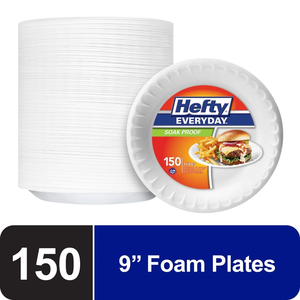 Disposable Foam Plates 9 Inch 150 Count Soak Proof Durable Leak Resistant Ideal Everyday Use Gatherings