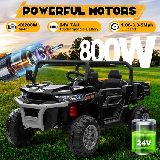 24V Ride on Dump Truck, 2 Seater Kids UTV Electric Car w/2.4G Remote Control, 4 Wheeler, Bluetooth Music, LED Lights, 24 Volt Ba