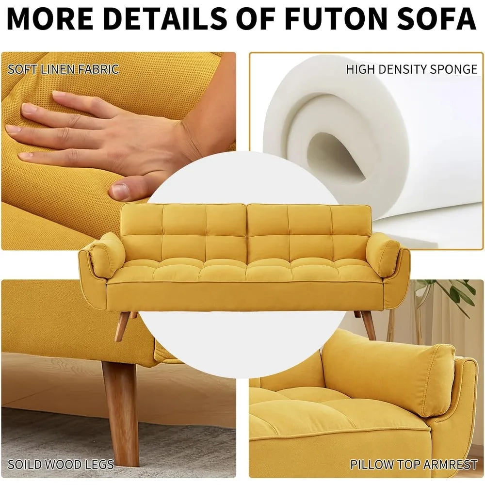 Convertible Futon Sofa Bed,Linen Sleeper Couch, 75" W Modern 3 Seater Tufted Sofa with Adjustable Backrests and Solid,Customized