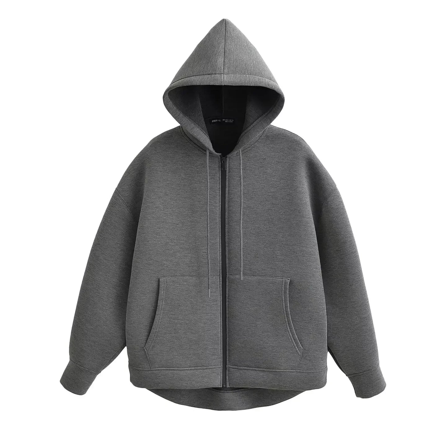 Autumn Women Gray Jacket With Hood Long Sleeve Big Pocket Zipper Jacket Coat Woman Loose Casual Outerwear Coat Tops