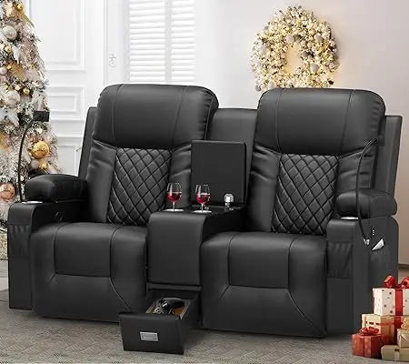 Large Loveseat Recliner, Loveseat Recliner Sofa with Storage Console, Recliner Chair with USB Ports, 2 Cell Phone Holders, Cup