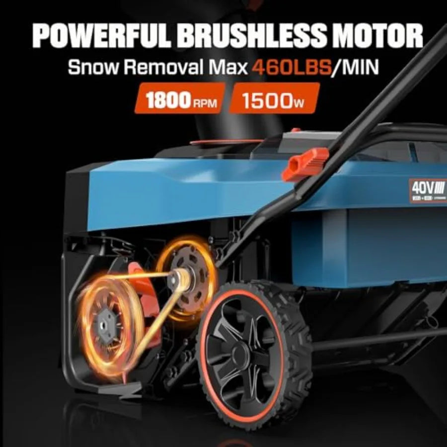 40V 18'' Cordless Snow Blower 33' Max Throwing Distance 1500W Brushless Motor Variable Speed Steel Auger LED Lights with 2×5.0A