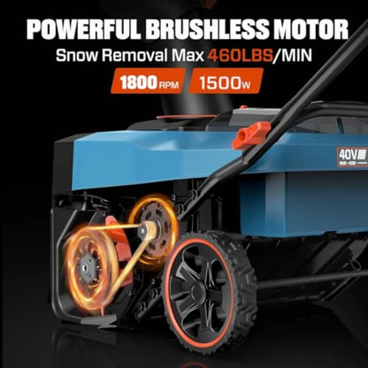 40V 18'' Cordless Snow Blower 33' Max Throwing Distance 1500W Brushless Motor Variable Speed Steel Auger LED Lights with 2×5.0A