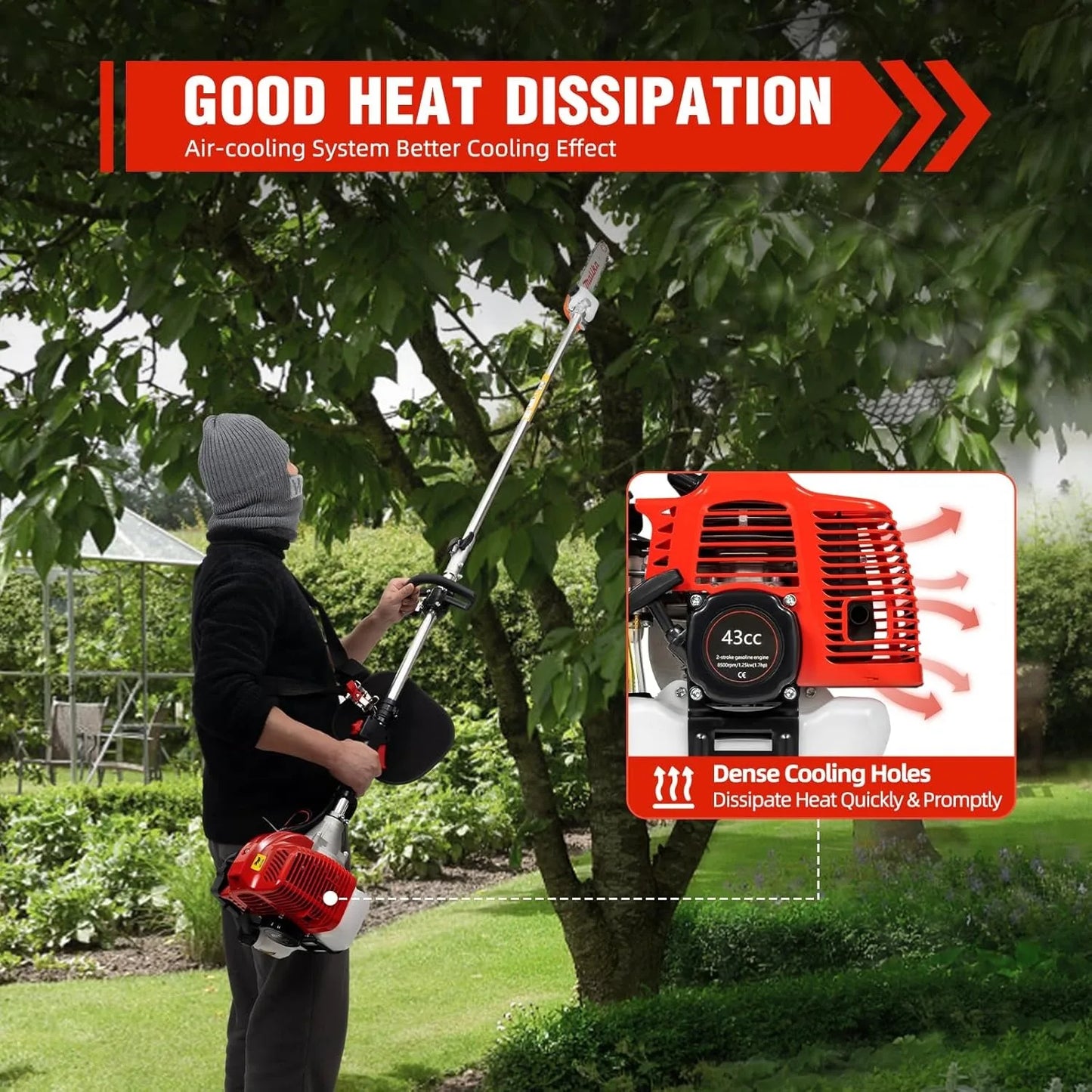 42.7CC Gas Powered Pole Saws 2-Stroke Gas Pole Saws with Single-Cylinder , Pole Chainsaw Suitable for Pruning Branches