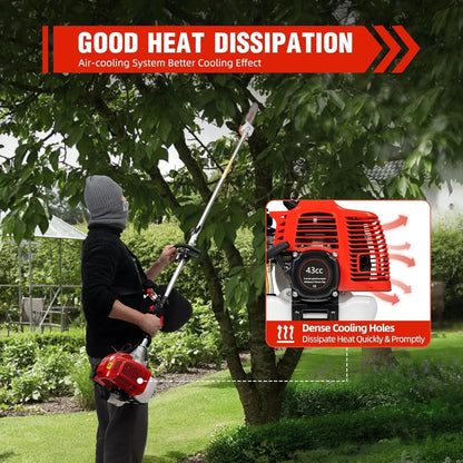 42.7CC Gas Powered Pole Saws 2-Stroke Gas Pole Saws with Single-Cylinder , Pole Chainsaw Suitable for Pruning Branches