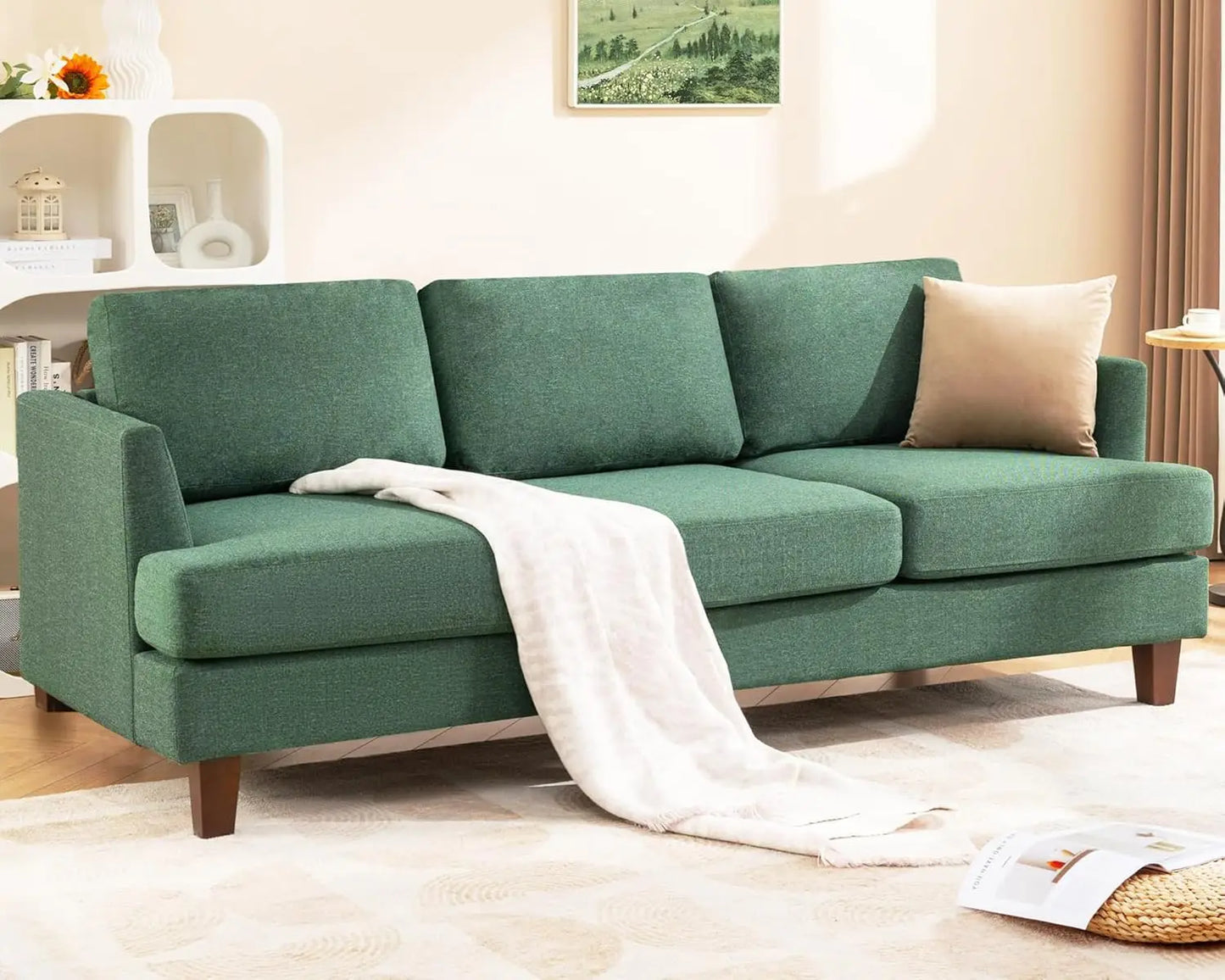 3 Seater Sofa Couch with Deep Seats, 89" Mid Century Modern Upholstered Sofa with Armrests, Comfy Couches , Customized