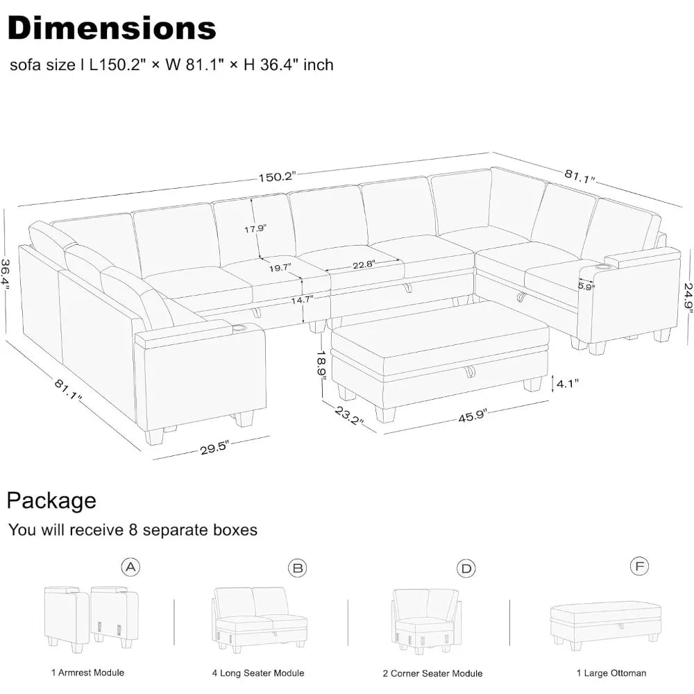 Oversized U Shaped Modular Sectional Couches for Living Room 10 Seater Modular Sofa Set with Storage Ottoman Large Sectional