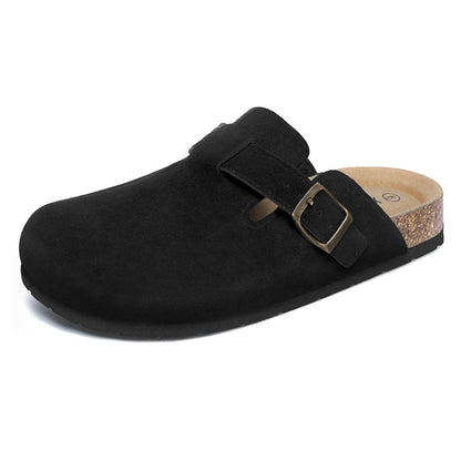 Women's Suede Clogs Shoes Adjustable Buckle Slip Casual Fashion Footbed Home Clog Falt Slippers New 2024