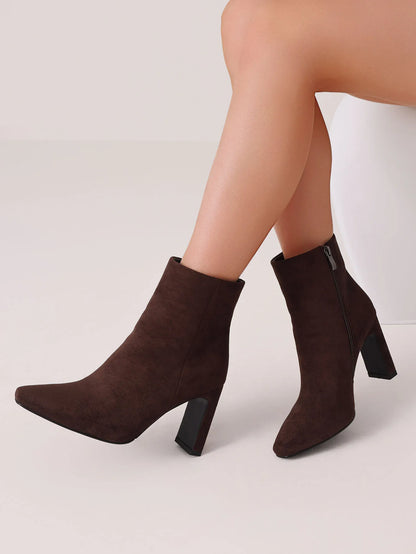 Women's Square Toe Ankle Boots Fashion Solid Block Chunky High Heels Side Zipper Party Dress Boots Woman