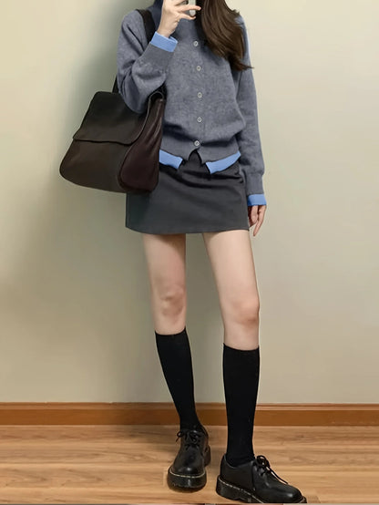 Autumn and Winter New Fashion Woman Sweater Gray Soft Knitted Sweater Top Casual and Versatile Button-up Cardigan Jacket