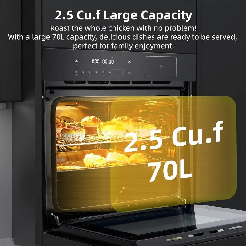 Single Wall Oven 24" Built-In Electric Ovens with 8 Baking Modes, 108 Automatic Recipes, 2.5 Cu. Ft Convection Wall Oven