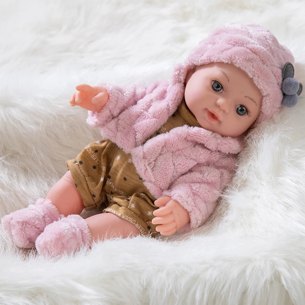 12inch Realistic Reborn Doll Handmade Mohair Silicone Cloth Dolls Full Body Bebe Reborn Newborm Girl With Pacifier