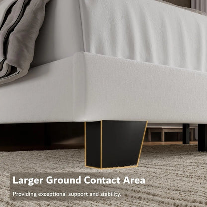 Full Platform Bed Frame with Velvet Upholstered Headboard & Thickened Legs, Mattress Foundation w/Solid Wooden Slats Support