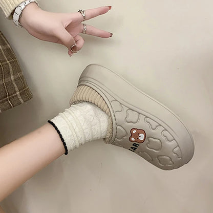 Comwarm Winter Furry Slippers For Women Waterproof Cotton Slides Platform Indoor Slides Fuzzy Warm Cozy Outdoor Women's Slippers