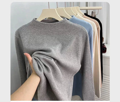 Solid Sweater Women Half Turtleneck Knitted Pullovers Harajuku Korean 2025 Soft Warm Knitwear Autumn Winter Fashion Slim Jumpers